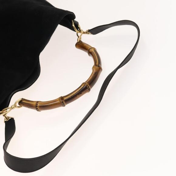 GUCCI Bamboo Shoulder Bag Suede Black Gold 01 1705 01 1705 - Picture 7 of 12